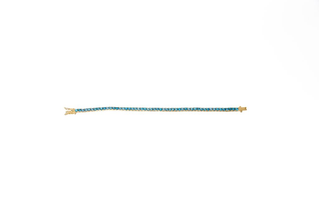 Pulsera tennis azul dorada